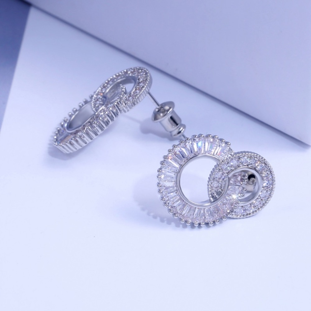 GORGEOUS 925 STERLING SILVER DIAMOND HOOP EARRINGS - Picture 6 of 7